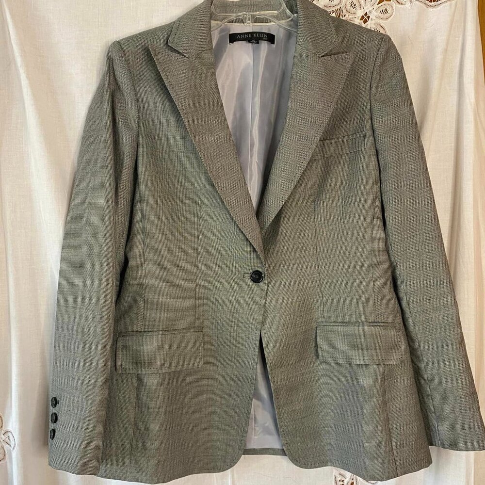 Anne Klein Women's Size 10 Black and White Tattersall Single Button Blazer